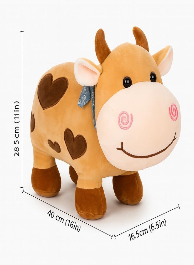 DTR Creation Cute Cow Plush Toy for Kids - 40cm Soft Stuffed Animal with Heart Patterns | Premium Cuddly Pillow Toy for Boys & Girls | Birthday Gift (Brown) - Image 5